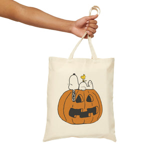 Halloween trick or treat Snoopy Cotton Canvas Tote Bag