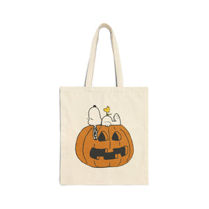 Halloween trick or treat Snoopy Cotton Canvas Tote Bag