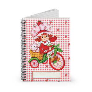 Strawberry girl on bike spiral notebook -  journaling notebook