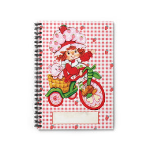 Strawberry girl on bike spiral notebook -  journaling notebook