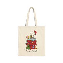 Load image into Gallery viewer, Snoopy and Woodstock Christmas canvas tote bag
