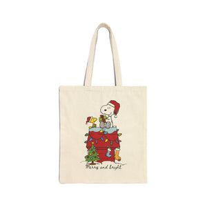 Snoopy and Woodstock Christmas canvas tote bag