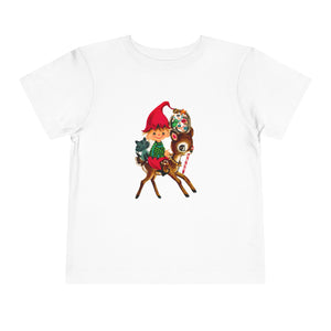 kids vintage christmas elf and reindeer Tshirt