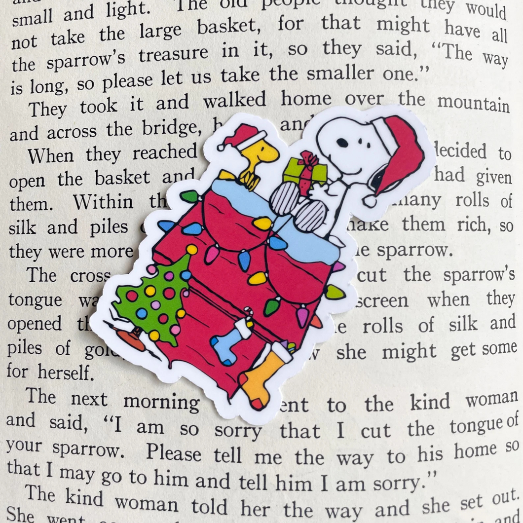 Snoopy on Christmas house Sticker