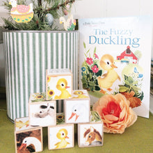 Load image into Gallery viewer, Fuzzy Little duckling wood blocks by Golden books - Nursery decor
