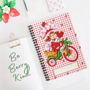 Strawberry girl on bike spiral notebook -  journaling notebook