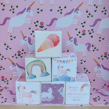 Load image into Gallery viewer, Rainbow Unicorn Wooden Blocks ~I believe in Unicorns ~ Whimsical Nursery Decor
