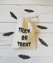 Load image into Gallery viewer, Halloween goodie bag trick or treat bag - party favor bags - drawstring organic cotton 7x5
