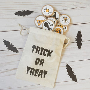 Halloween goodie bag trick or treat bag - party favor bags - drawstring organic cotton 7x5