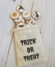 Load image into Gallery viewer, Halloween goodie bag trick or treat bag - party favor bags - drawstring organic cotton 7x5
