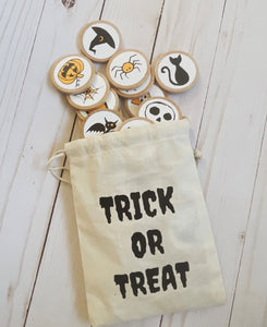 Halloween goodie bag trick or treat bag - party favor bags - drawstring organic cotton 7x5