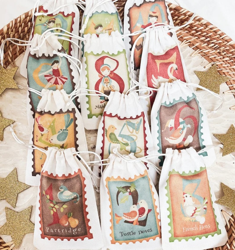 12 days of christmas holiday drawstring bags