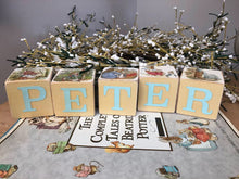 Load image into Gallery viewer, Peter Rabbit Personalized name Wood blocks ~ Beatrix Potter Baby name blocks ~ Nursery Decor stacking blocks
