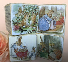 Load image into Gallery viewer, Beatrix Potter wooden nursery Blocks ~ vintage illustrations~ Peter Rabbit wood blocks
