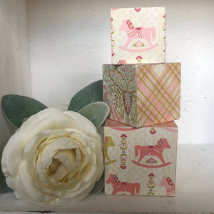 Baby Girl Nursery Stacking blocks - retro floral decorative wooden blocks