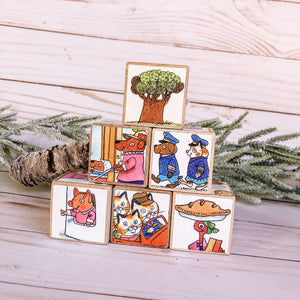 Richard Scarry Storybook Blocks ~ 6 wooden blocks - storybook theme decoration