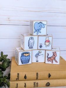 Winnie the Pooh Classic nursery blocks, Baby shower decor, Pooh bear stacking blocks, storybook blocks, Gifts for baby