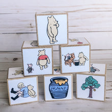 Load image into Gallery viewer, Winnie the Pooh Classic nursery blocks, Baby shower decor, Pooh bear stacking blocks, storybook blocks, Gifts for baby
