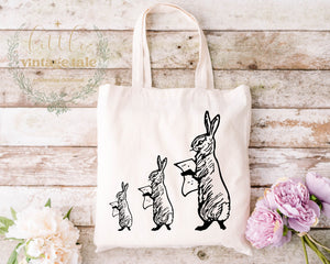 Vintage Bunny Rabbit  reusable tote ,canvas Tote bag Children, Library bag - Eastern tote