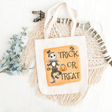 Load image into Gallery viewer, Trick or Treat Halloween tote bag for kids - reusable canvas bag - spooky season tote - candy bag for kids
