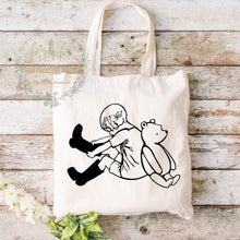 Load image into Gallery viewer, Christopher Robin and Winnie the Pooh Tote bag Children, Library bag, canvas reusable bag- forever friends 
