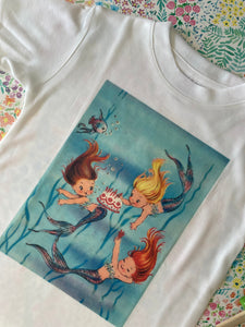 Kids Mermaid Birthday Tshirt - Vintage retro Style - Birthday Girls Tshirt