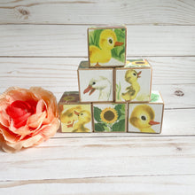 Load image into Gallery viewer, Fuzzy Little duckling wood blocks by Golden books - Nursery decor
