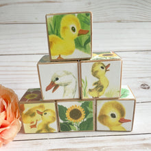 Load image into Gallery viewer, Fuzzy Little duckling wood blocks by Golden books - Nursery decor
